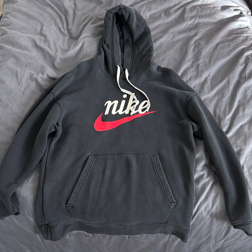 Nike Men's Charcoal Hoodie with Red Logo